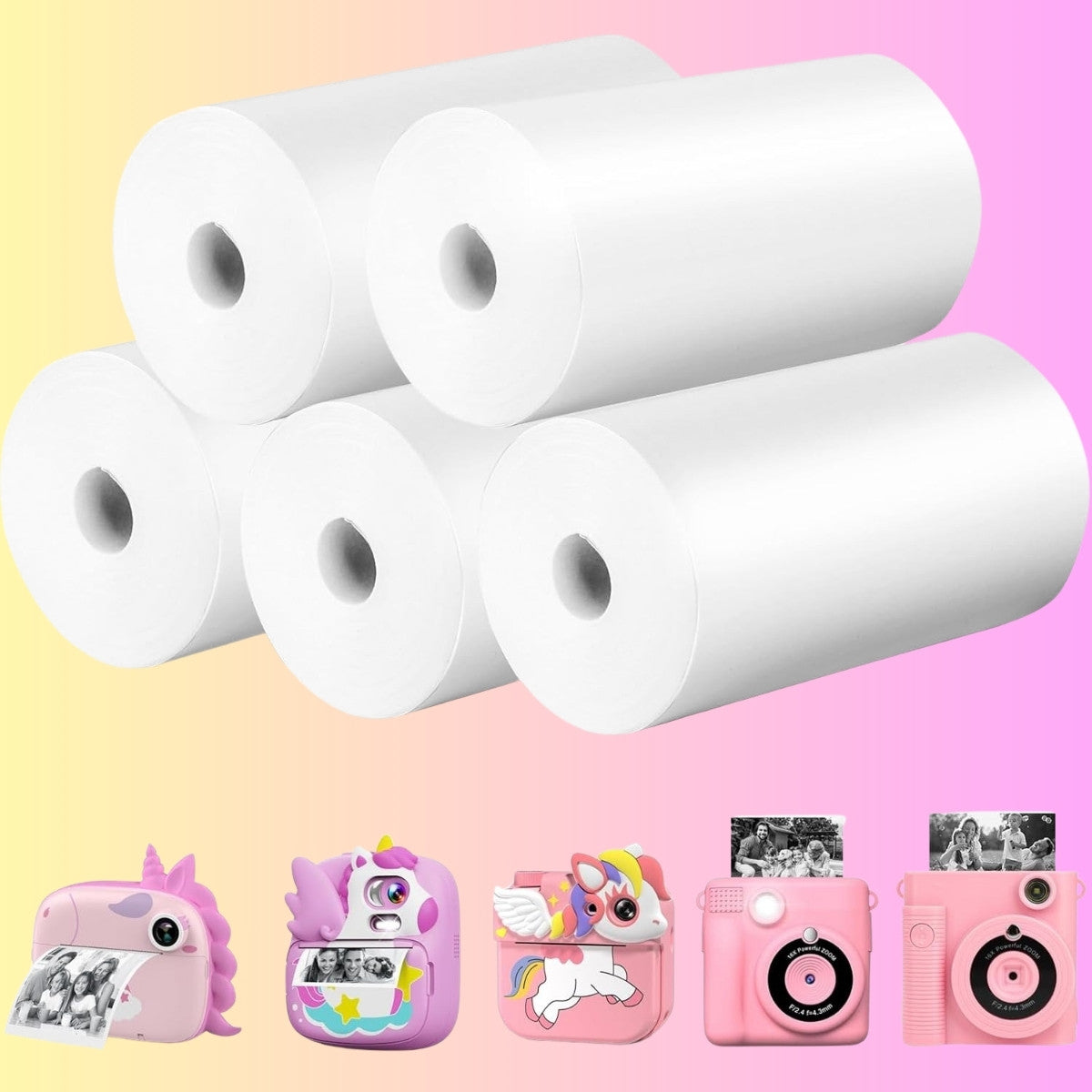 Five rolls of thermal print paper with instant cameras for kids photo printer