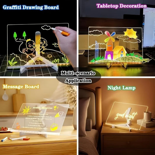 
Graffiti drawing board with various uses including tabletop decoration, message board, and night lamp.