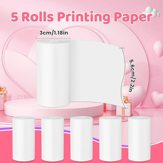 
Five thermal printer paper rolls showing paper and roll width for instant print camera
