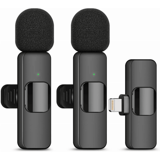 Wireless Lavalier Microphone full view showing compact rechargeable condenser mic for iphone and type-c devices